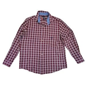 Chaps Mens Plaid Button Down Shirt Long Sleeve Easy Care Burgundy White Size M